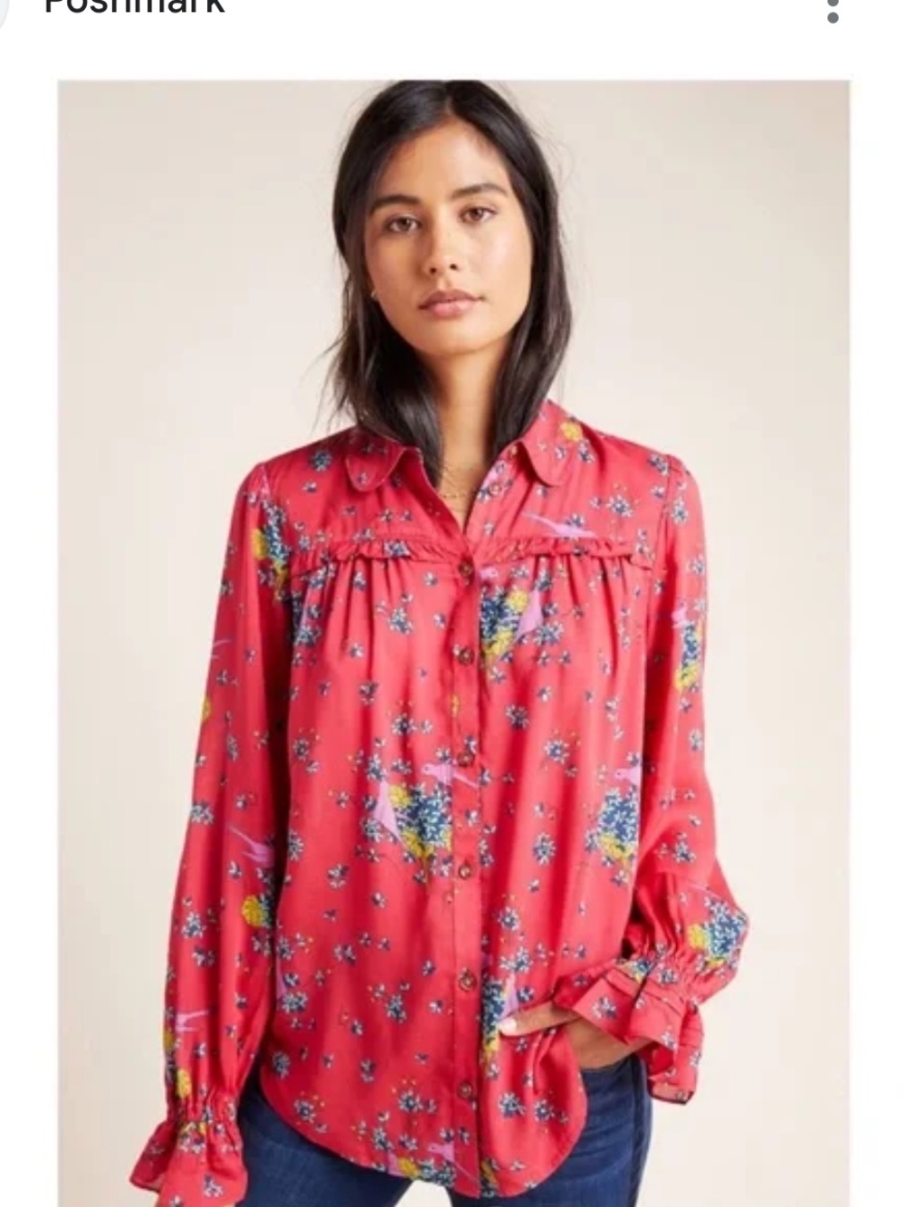 Anthropologie X Maeve Red Fredricka Button Down Top